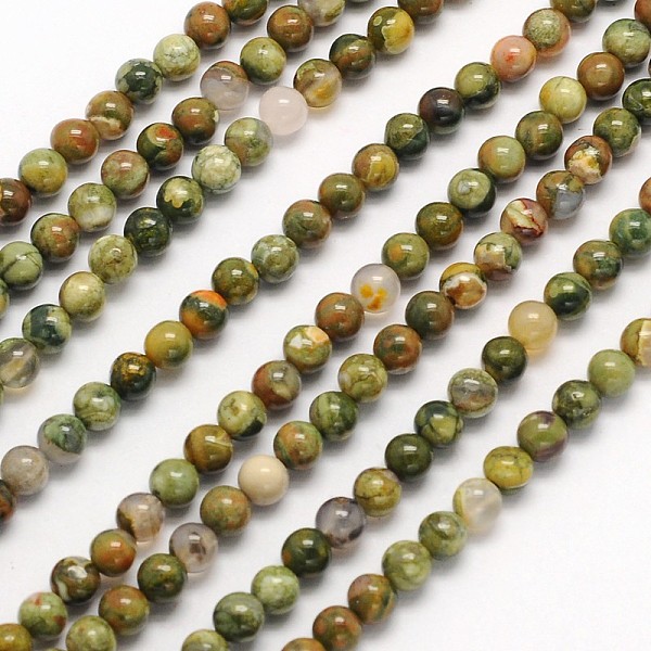 

PandaHall Round Natural Rhyolite Jasper Beads Strands, 4mm, Hole: 1mm, about 90pcs/strand, 15.5 inch Rhyolite Jasper Round