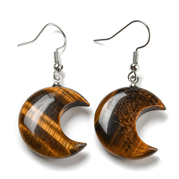 

PandaHall Natural Tiger Eye Crescent Moon Dangle Earrings, Rack Plating Platinum Brass Earrings, Cadmium Free & Lead Free, 42x21mm Tiger Eye...