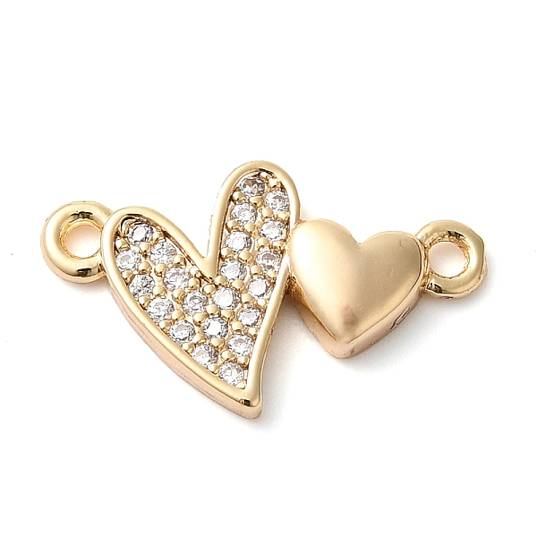 

PandaHall Brass Micro Pave Clear Cubic Zirconia Connector Charms, Double Heart Links, Real 18K Gold Plated, 10x18x2mm, Hole: 1.4mm...
