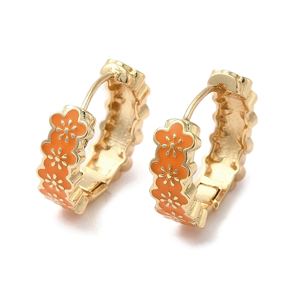 

PandaHall Flower Real 18K Gold Plated Brass Hoop Earrings, with Enamel, Orange, 19x6mm Brass Flower Orange