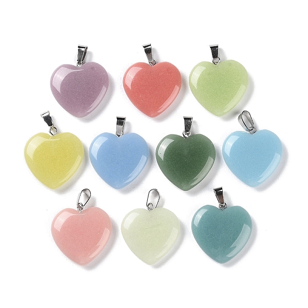 

PandaHall Synthetic Noctilucent Stone/Luminous Stone Pendants, Glow in the Dark Heart Charms with Stainless Steel Color Plated 201 Stainless..., Multicolor