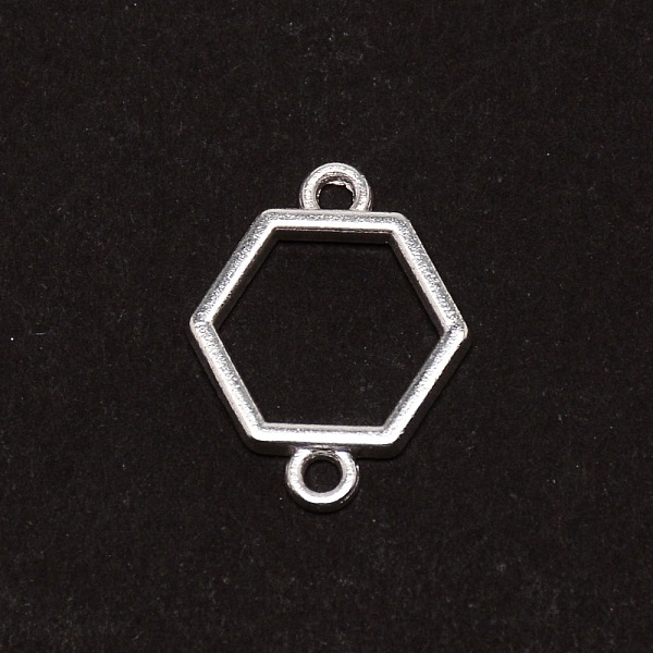 

PandaHall Hollow Frame Alloy Links Connectors, Cadmium Free & Lead Free, Hexagon , Silver, 21x16x1.5mm, Hole: 2mm Alloy Hexagon
