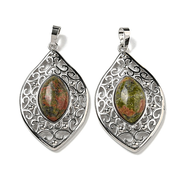 

PandaHall Natural Unakite Pendants, Rack Plating Brass Hollow Horse Eye Charms, Cadmium Free & Lead Free, Platinum, 48x28.5x8.5mm, Hole...