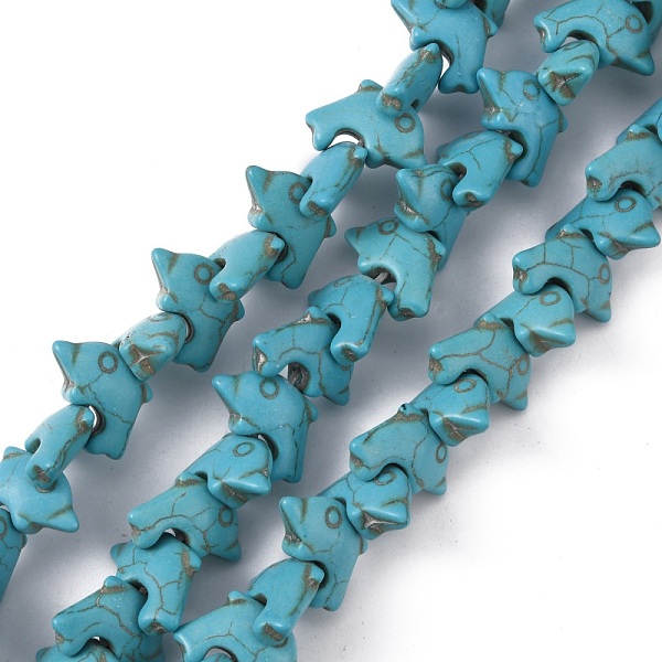 

PandaHall Synthetic Turquoise Beads Strands, Dyed, Dolphin, Medium Turquoise, 13x19.5x6.5mm, Hole: 1mm, about 42pcs/strand, 14.84''(37.7cm)...