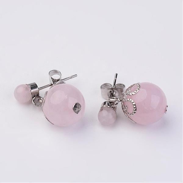

PandaHall Dangling Natural Rose Quartz Ear Studs, with Metal Findings, Platinum, 20mm, Pin: 0.7mm Rose Quartz