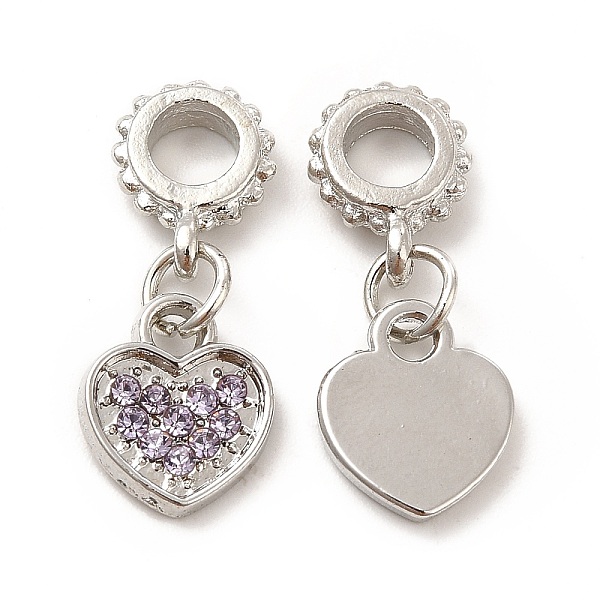 

PandaHall Rack Plating Alloy Rhinestone European Dangle Charms, Large Hole Charms, Heart, Platinum, Tanzanite, 23mm, Heart: 11.6x10x1.6mm..., Purple