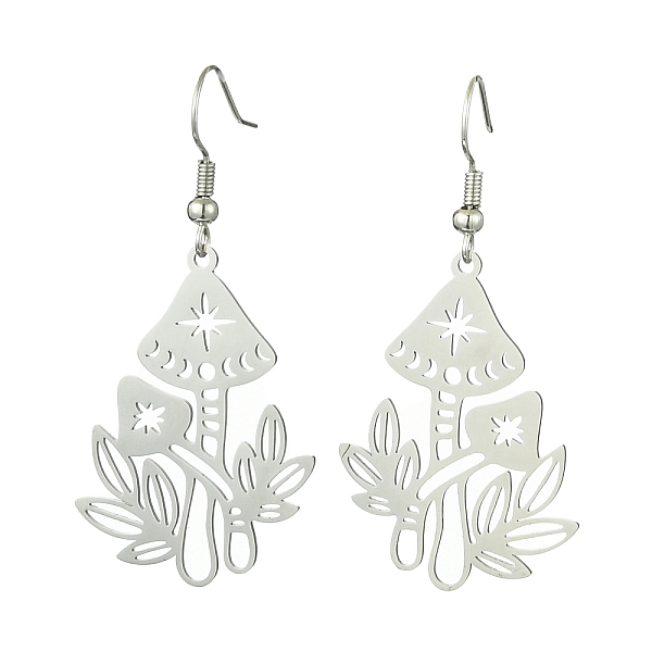 

PandaHall Hollow Mushroom 201 Stainless Steel Dangle Earrings, with Brass Earring Pins, Stainless Steel Color, 51.5x25mm 201 Stainless Steel...