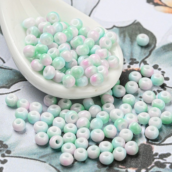 

PandaHall Two Tone Opaque Colours Glass Seed Beads, Round, Aquamarine, 3x2.5mm, Hole: 0.9mm, about 170pcs/bag Glass Green