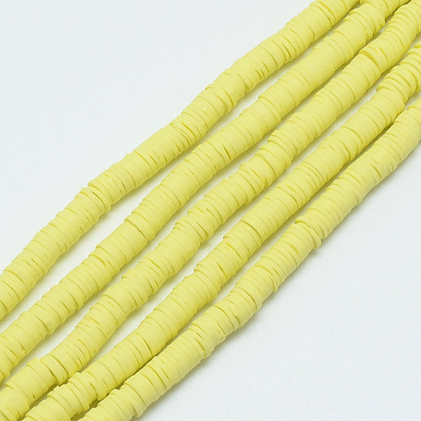 

PandaHall Handmade Polymer Clay Bead Strands, Heishi Beads, Disc/Flat Round, Champagne Yellow, 6x0.5~1mm, Hole: 2mm, about...