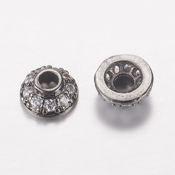 

PandaHall Brass Micro Pave Cubic Zirconia Bead Cap, Cadmium Free & Lead Free, Apetalous, Gunmetal, 6x3mm, Hole: 2mm Brass+Cubic Zirconia..., Clear