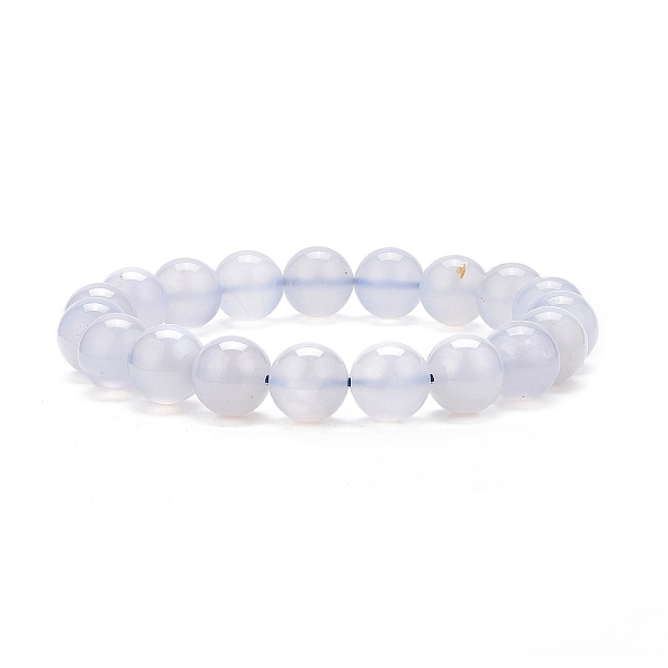 

PandaHall Natural Blue Chalcedony Round Beaded Stretch Bracelet for Women, Inner Diameter: 2-1/8 inch(5.25cm), Beads: 10.5mm Chalcedony
