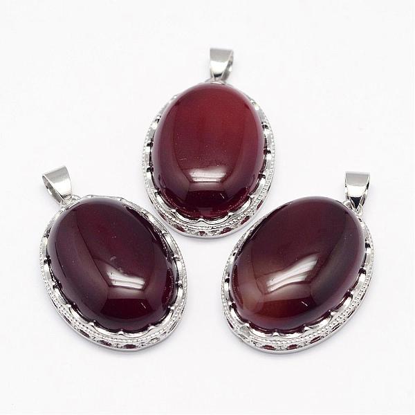 

PandaHall Natural Carnelian Pendants, with Brass Findings, Oval, Dyed, Platinum, 30x21x10~11mm, Hole: 6x4mm Carnelian Oval