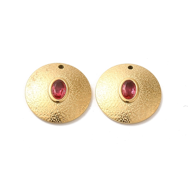 

PandaHall 304 Stainless Steel Pendants, with Rhinestone, Flat Round Charms, Real 14K Gold Plated, Light Rose, 20x3.8mm, Hole: 1.4mm..., Pink