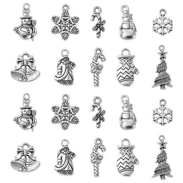 

PandaHall 50Pcs 10 Style Tibetan Style Alloy Pendants, Mixed Shapes, for Christmas, Antique Silver, 15~30x8~16x1~5mm, Hole: 1.5~3mm...