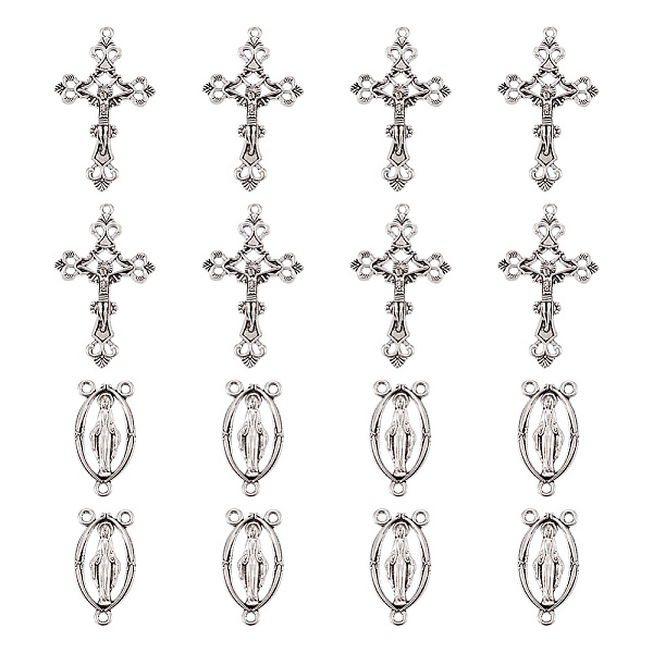 

PandaHall Rosary Cross and Center Sets for Rosary Bead Necklace Making, Alloy Crucifix Cross Pendants and Virgin Links, For Easter, Antique...