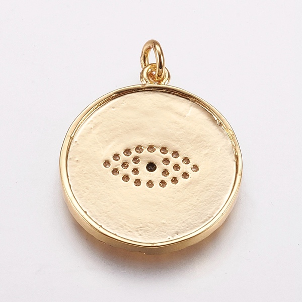 

PandaHall Brass Micro Pave Cubic Zirconia Pendants, Flat Round with Eye, Golden, 24x21x2mm, Hole: 2.5mm Brass+Cubic Zirconia Flat Round..., Clear