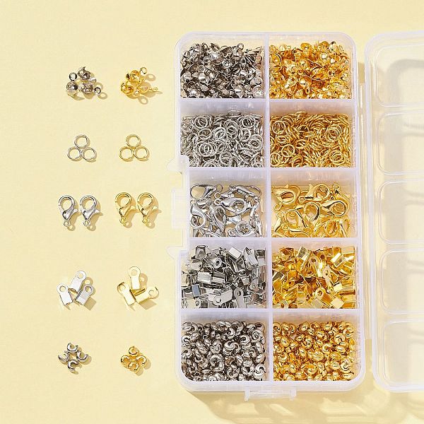 

PandaHall DIY Jewelry Making Finding Kit, Including Zinc Alloy Lobster Claw Clasps, Iron Bead Tips & Crimp Beads Covers & Folding Crimp Ends...