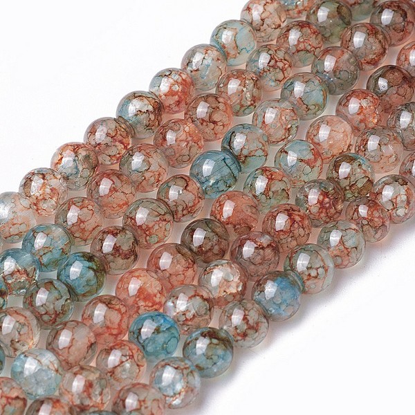 

PandaHall Spray Painted Glass Beads Strands, Round, Colorful, 6~6.5mm, Hole: 1mm, about 137pcs/strand, 31.8 inch(81cm) Glass Round