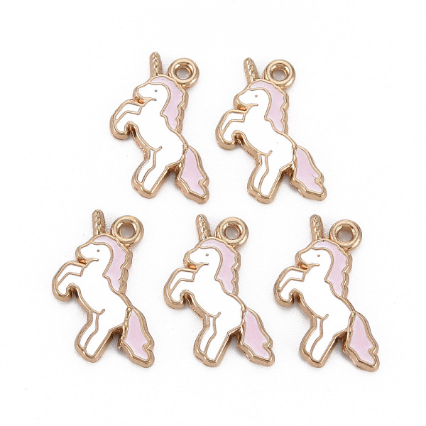 

PandaHall Alloy Enamel Pendants, Cadmium Free & Nickel Free & Lead Free, Unicorn, Light Gold, White, 17x20x1.5mm, Hole: 1.5mm Alloy+Enamel...
