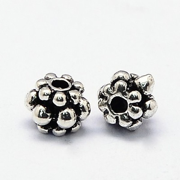 

PandaHall Brass Spacer Beads, Antique Silver, 5x4mm, Hole: 1mm Brass Flower