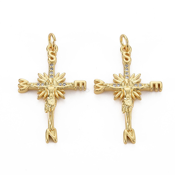 

PandaHall Brass Micro Pave Cubic Zirconia Pendants, with Jump Rings, Nickel Free, Cross with Alphabet, Real 16K Gold Plated, 29.5x19x3.5mm..., Clear