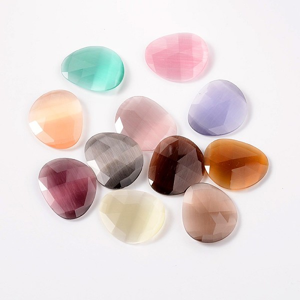 

PandaHall Faeted Cat Eye Cabochons, Triangle, Mixed Color, 30x25x6mm Glass Triangle Multicolor