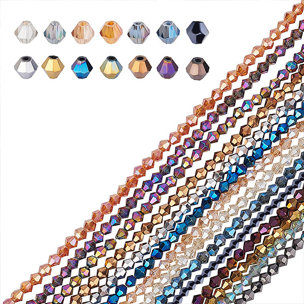 

PandaHall Electroplate Glass Bead Strands, Rainbow Plated, Faceted Bicone, Mixed Color, 4x4.5mm, Hole: 1mm, about 92~96pcs/strand, 18 inch...