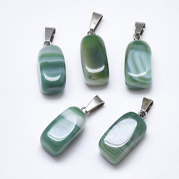 

PandaHall Natural Banded Agate/Striped Agate Pendants, Dyed, with Stainless Steel Snap On Bails, Cuboid, Stainless Steel Color, Green...