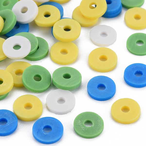 

PandaHall 4 Colors Handmade Polymer Clay Beads, Heishi Beads, Disc/Flat Round, Dodger Blue & Dark Sea Green & Light Khaki & White...