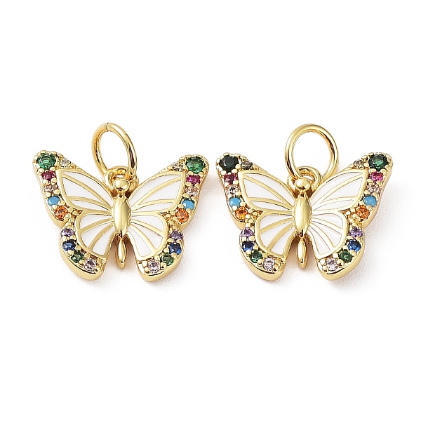 

PandaHall Rack Plating Brass with Cubic Zirconia Enamel Charms, Lead Free & Cadmium Free, Long-Lasting Plated, Butterfly, Real 18K Gold...