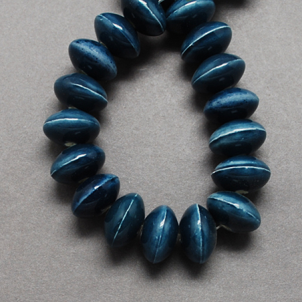 PandaHall Handmade Porcelain Beads, Bright Glazed Porcelain, Rondelle, Marine Blue, 12x7mm, Hole: 2mm Porcelain Rondelle