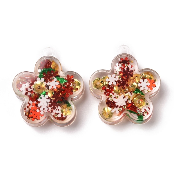 

PandaHall Transparent Acrylic Pendants, with Pailette/Sequins Inside, Flower, Colorful, 32x28.5x8mm, Hole: 2.5mm Acrylic Flower
