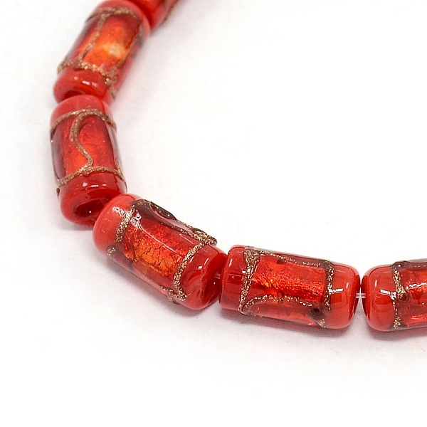 

PandaHall Handmade Gold Sand Lampwork Column Beads Strands, Red, 16x8mm, Hole: 1mm, about 20pcs/strand, 13.77 inch Lampwork Column Red
