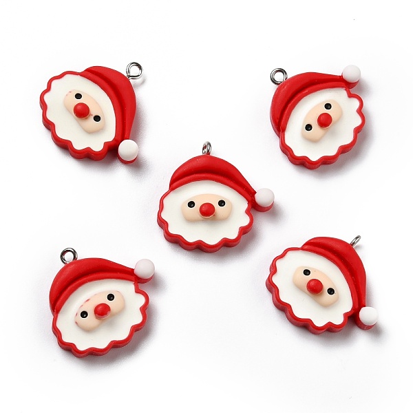 

PandaHall Opaque Resin Pendants, with Platinum Tone Iron Loops, Christmas Theme, Santa Claus, Red, 26x25x7.5mm, Hole: 2mm Iron+Resin Human...
