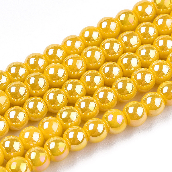 

PandaHall Electroplate Opaque Glass Beads Strands, AB Color Plated, Round, Gold, 4~4.5mm, Hole: 0.8mm, about 97~99pcs/strand, 14.76...