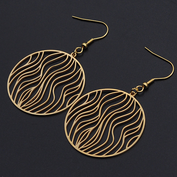 

PandaHall 201 Stainless Steel Dangle Earrings, Flat Round, Golden, 61mm, Pin: 0.6mm 201 Stainless Steel