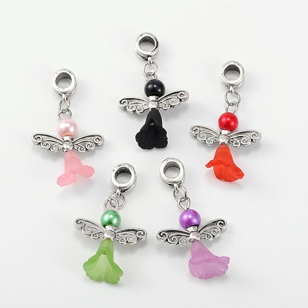 

PandaHall Lovely Wedding Dress Angel Alloy European Dangle Large Hole Pendants, with Glass Pearl Beads and Transparent Acrylic Beads, Mixed..., Multicolor