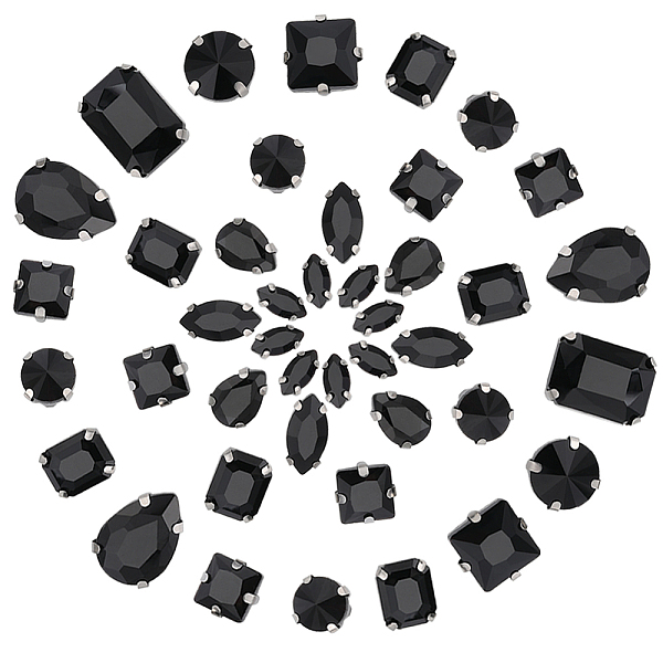 

PandaHall GORGECRAFT 100PCS 10 Styles Rhinestones Gems Sewing Crystal Teardrop Square Round Sew on Claw Glass Rhinestone Flatback Fancy..., Black