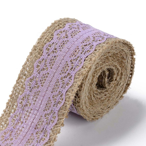 

PandaHall Burlap Ribbon, Hessian Ribbon, Jute Ribbon, with Lace, for Jewelry Making, Lilac, 1-1/2 inch(38mm), about 2m/roll Jute Purple
