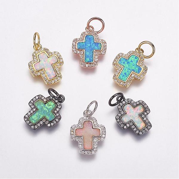 

PandaHall Brass Micro Pave Cubic Zirconia Pendants, with Synthetic Opal, Cross, Mixed Color, 16x12x2mm, Hole: 4mm Brass+Cubic Zirconia Cross..., Multicolor