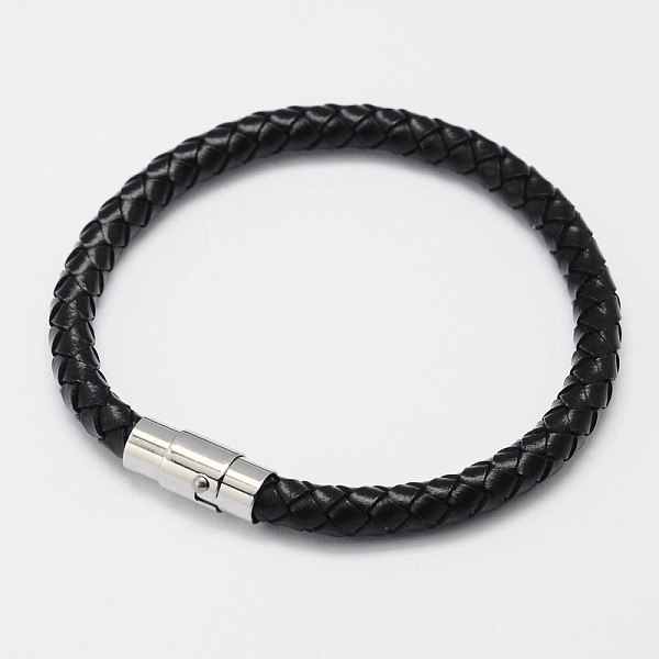 

PandaHall Braided Leather Cord Bracelets, with 304 Stainless Steel Magnetic Clasps, Black, 200x6mm Leather Black