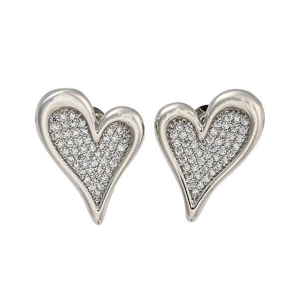 Boucles d'oreilles en forme de cœur en laiton pavé de zircone cubique transparente pour femmes