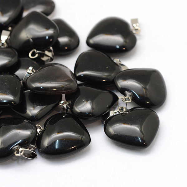

PandaHall Heart Natural Black Stone Pendants, with Platinum Tone Brass Findings, 20~22x20~21x5~8mm, Hole: 2x7mm Black Stone Heart