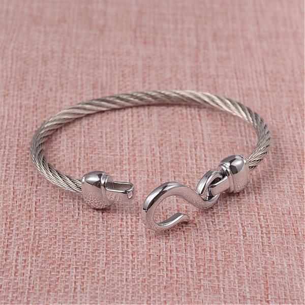 

PandaHall 304 Stainless Steel Cuff Bangles, with S Hoop Clasps Findings, Stainless Steel Color, 60x55mm 304 Stainless Steel
