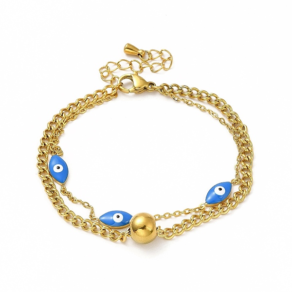 

PandaHall Ion Plating(IP) 304 Stainless Steel Multi-strand Bracelets, Enamel Evil Eye Link Bracelets for Women, Golden, 6-3/8 inch(16.2cm)...