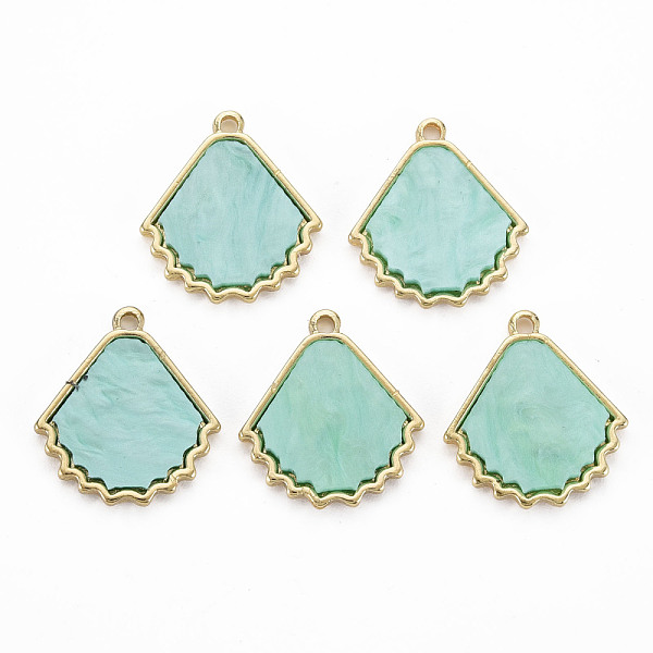 

PandaHall Plastic Pendants, with Light Gold Plated Alloy Findings, Cadmium Free & Nickel Free & Lead Free, Leaf, Turquoise, 18x16.5x2mm..., Green