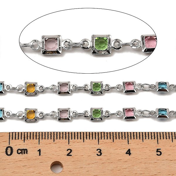 

PandaHall Rack Plating Brass Square Link Chains, with Mixed Color Glass, Long-Lasting Plated, Soldered, with Spool, Platinum, Square..., Multicolor