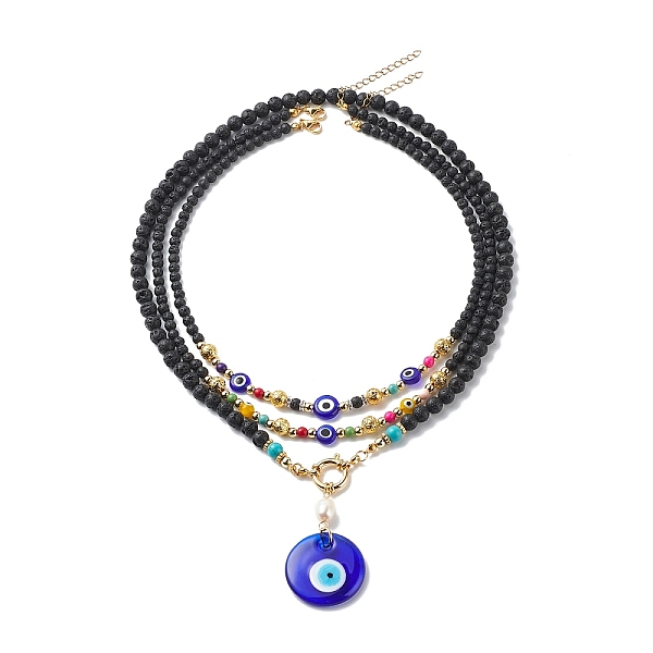 

PandaHall 3Pcs 3 Style Lampwork Evil Eye Pendant Necklaces Set, Natural Lava Rock & Pearl Beaded Stackable Necklaces for Women, 15.79~19.88..., Multicolor