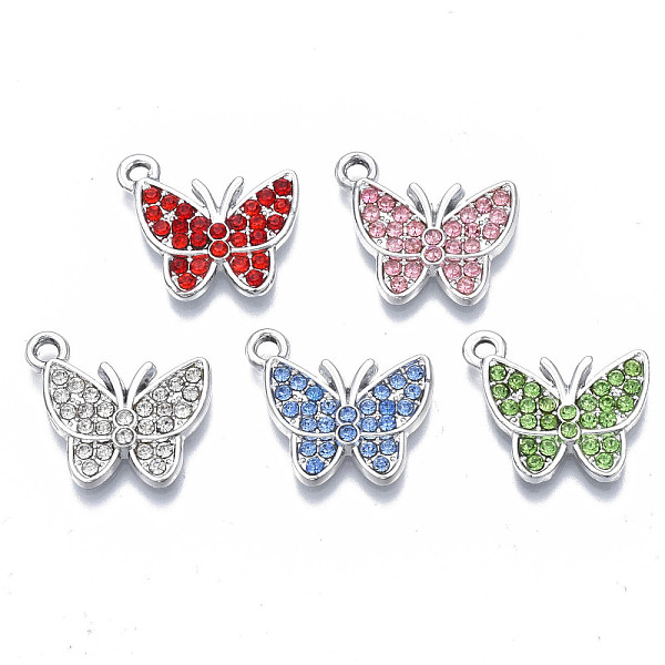 

PandaHall Alloy Pendants, with Rhinestone, Cadmium Free & Nickel Free & Lead Free, Butterfly, Platinum, Mixed Color, 15x17x2.5mm, Hole..., Multicolor