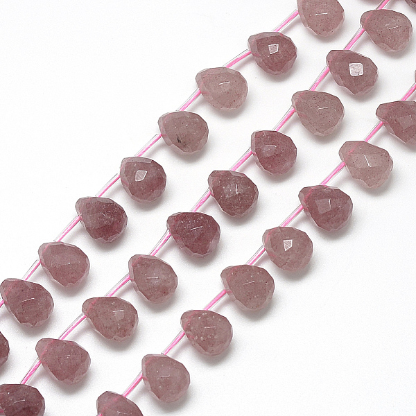 PandaHall Natural Strawberry Quartz Beads Strands, Top Drilled Beads, Faceted Teardrop, 13~14x10~11mm, Hole: 1mm, about 28pcs/strand, 15.7...
